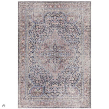 Washable Kaya Rana KY11 Traditional Persian Vintage Distressed Floral Durable Chenille Polyester Flatweave Red/Blue/Multicolourcolour Rug-Asiatic Carpets-Rug Love - The Most Loved Rug Store